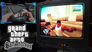 Grand Theft Auto: San Andreas Gameplay on an original PS2 with a CRT TV