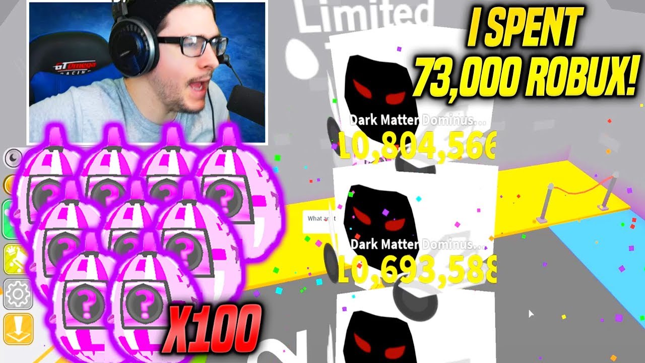Opening 100 Limited Time Dark Matter Eggs In Pet Simulator 73k - noob gets robux for the first time youtube