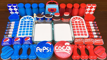 BLUE PEPSI vs RED COCA COLA!! Mixing Random Things into GLOSSY SLIME!!! Satisfying Slime Video #85