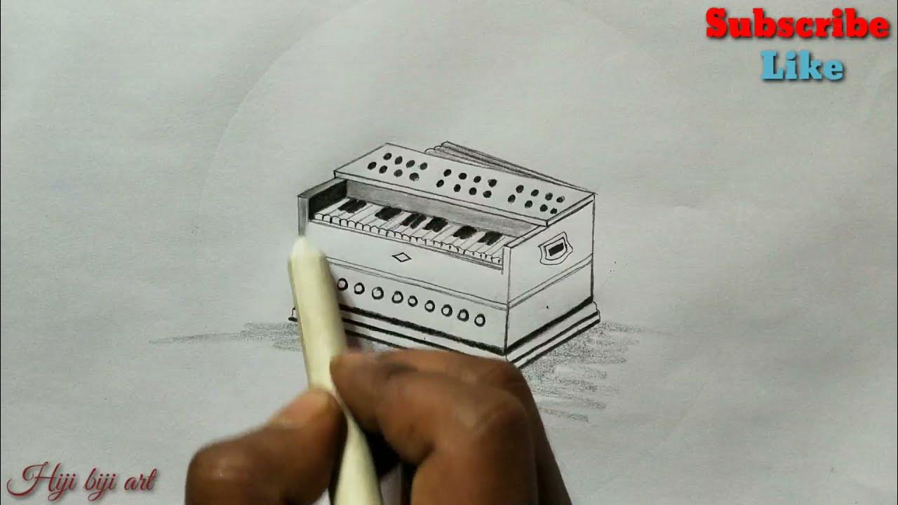 Harmonium drawing with pencil sketch/ step by step harmonium drawing