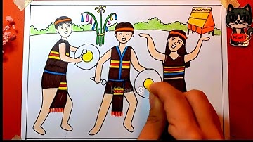 vẽ lễ hội múa cồng chiêng | Nghệ thuật truyền thống lớp 8 | Hội xuân quê hương | vẽ yếu tố dân tộc