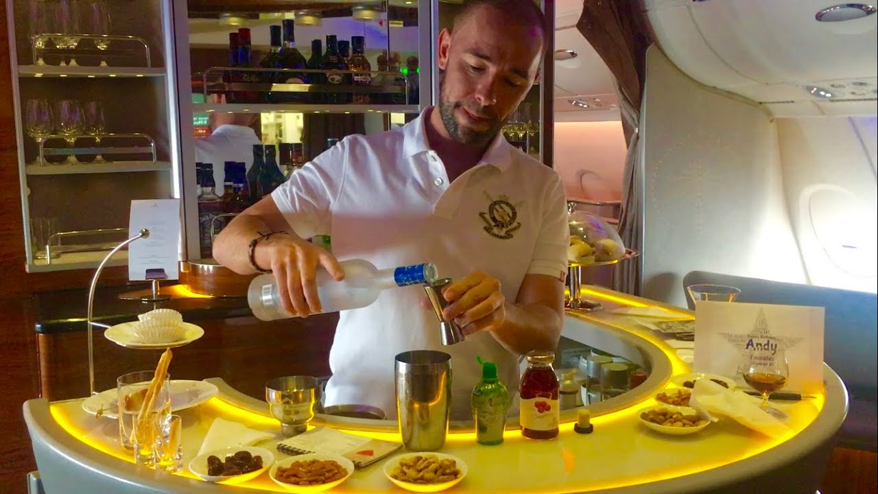 Mixing Cocktails On Emirates A380 Business Class Bar Youtube
