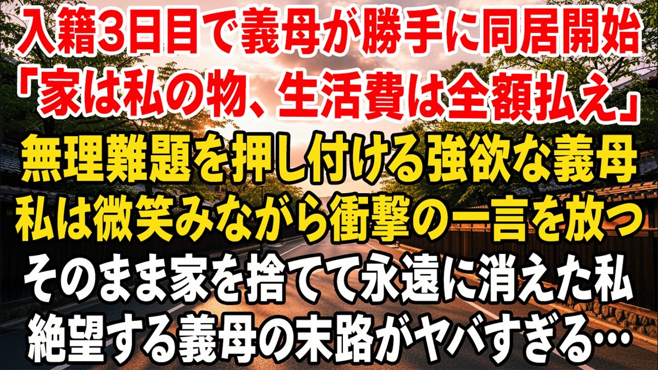 入籍3日目、義母が同居開始「家は私のもの、生活費はあなたが全額」。私は微笑んで一言――そのまま去った…