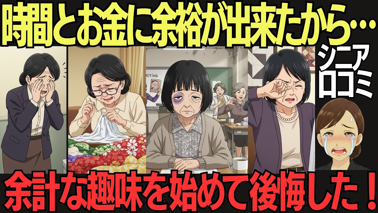 時間とお金に余裕が出来て余計な趣味を始めて後悔したシニア女性の口コミです。シニア女性特有の「マウントの取り合い」「美容と健康への執着」「嫁姑問題」「断れない人間関係」などを紹介します！