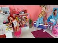 Barbie Doll Ariel Disney Princess in a Pink Bedroom Dream House Morning Routine. Play Dolls.