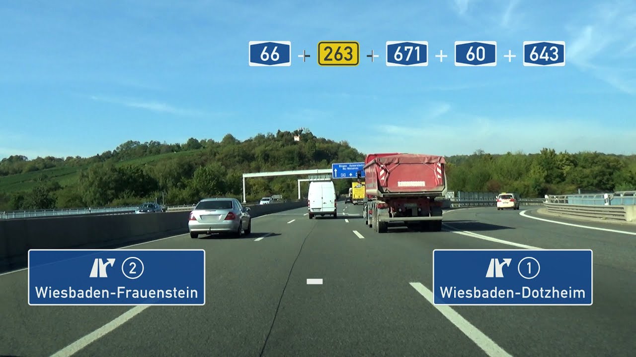 🇩🇪 A66 + B263 + A671 + A60 + A643: Wiesbaden-Frauenstein - Wiesbaden-Dotzheim (3x)
