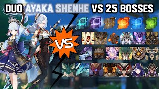 Duo Ayaka Shenhe vs 25 Bosses Without Food Buff | Genshin Impact