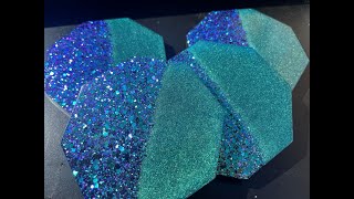 Glittery Teal Split Pour Coasters - Full Tutorial