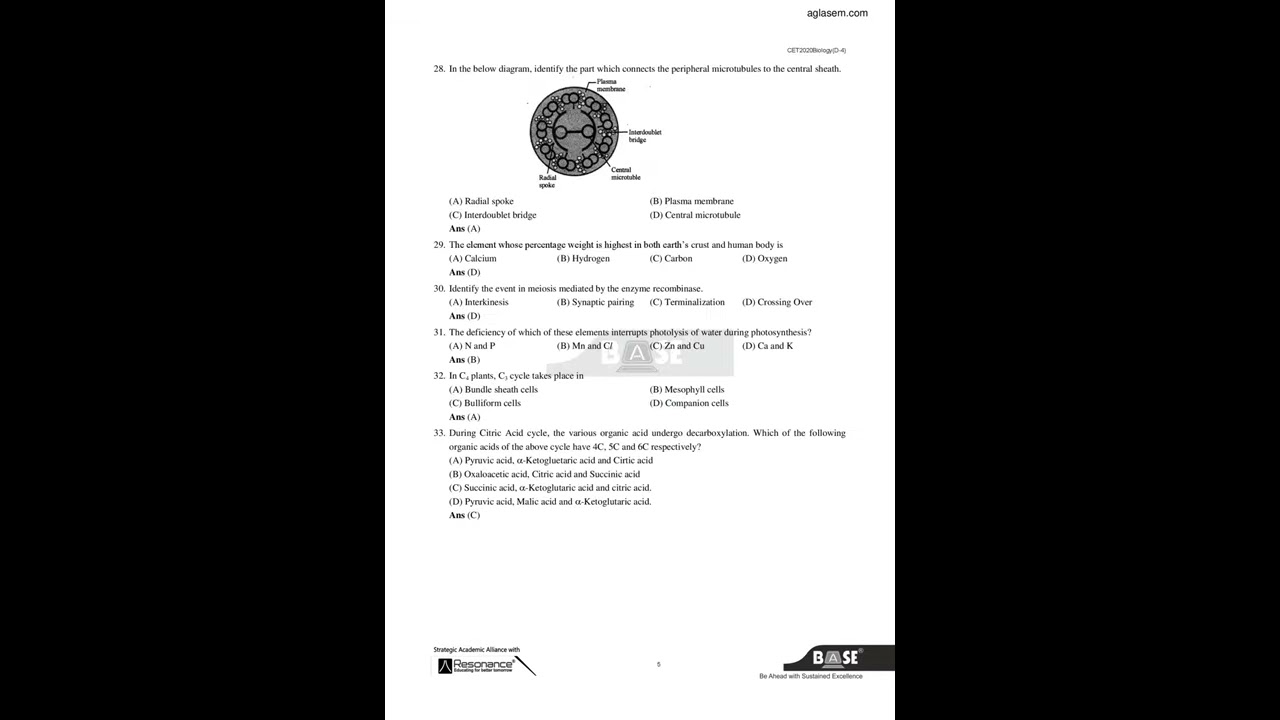 KCET 2020 Biology Answer Key by aglasem