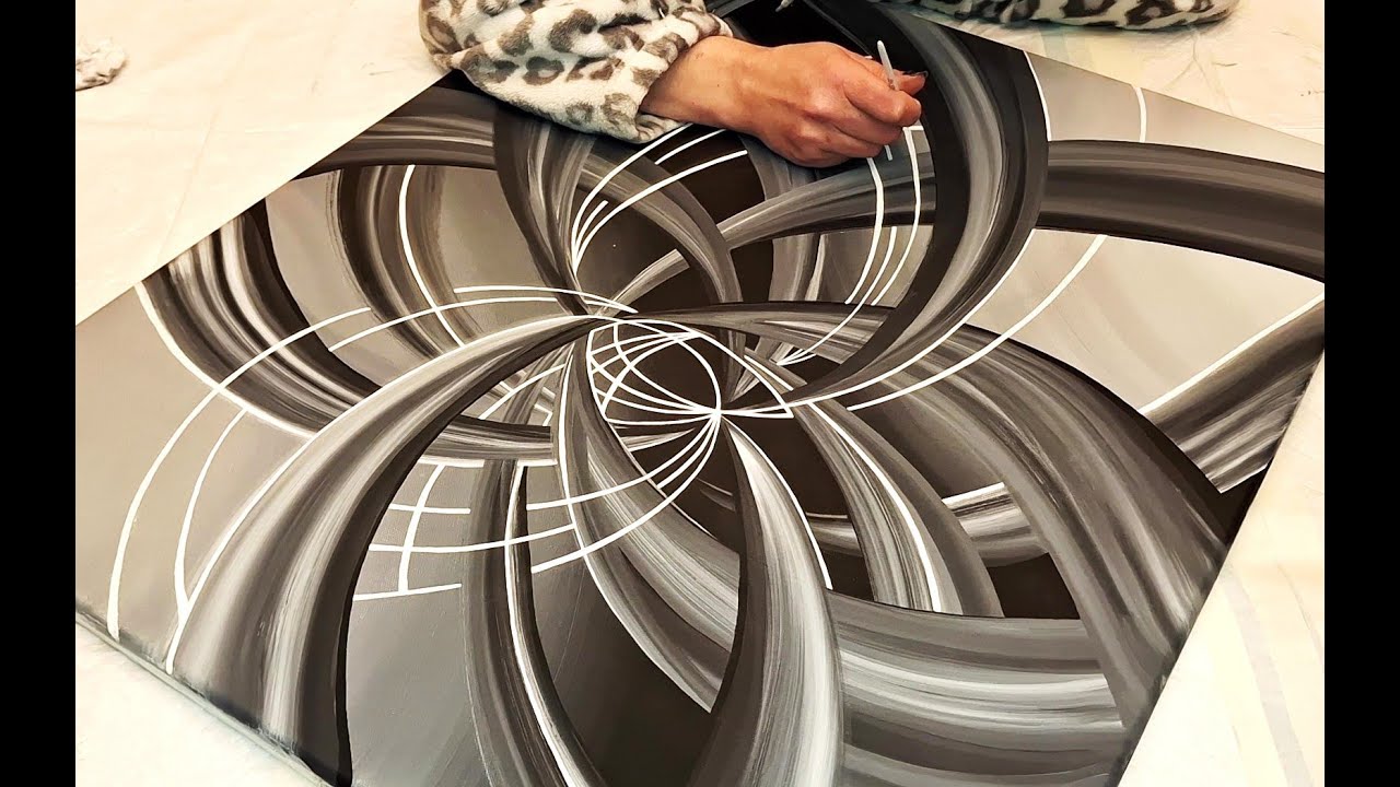 Abstract Geometric Cosmos - Paddle Brushes & Fluid Acrylics #fluidart #arttutorial #artjourney