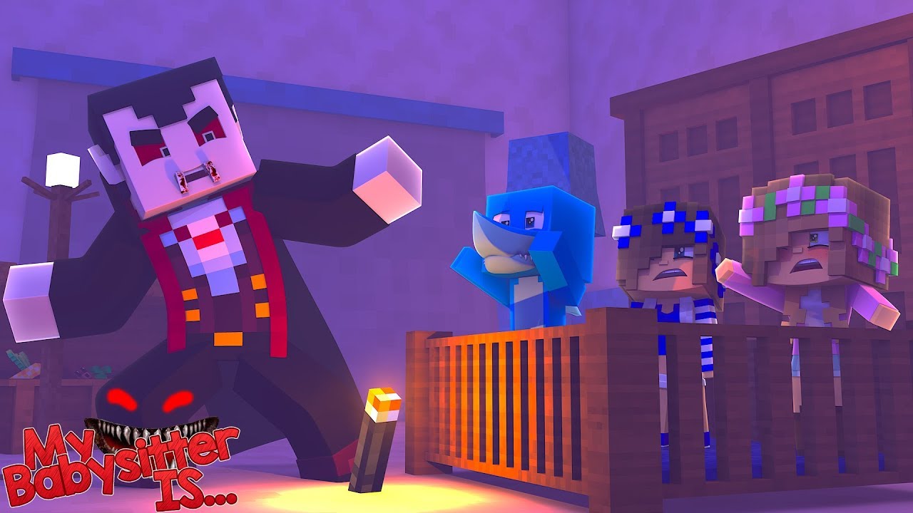 MY BABYSITTER IS...... DRACULA !!! Minecraft w/ Little Kelly Little Carly and Sharky