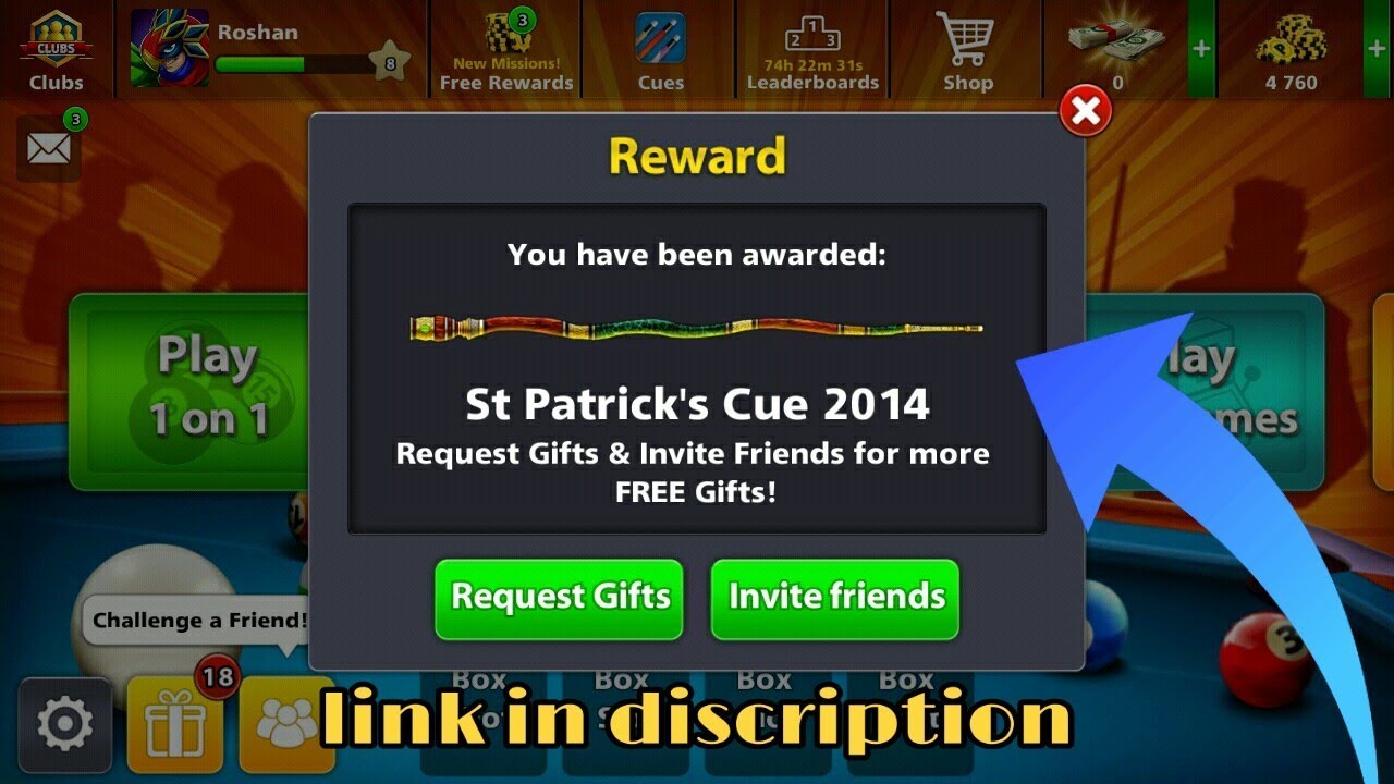 get St,patricks cue for free in 8 ball pool - 