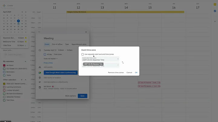 Google Calendar Time Zones