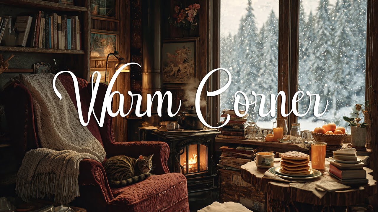 A peaceful snowy & cozy fireplace vintage ❄️ Oldies playing in another room for Focus, Rest & Unwind