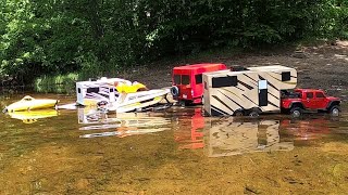 Rc 2X BOAT LAUCH& FIFTH WHEEL&CAMPER DUALLY RC JET BOAT.