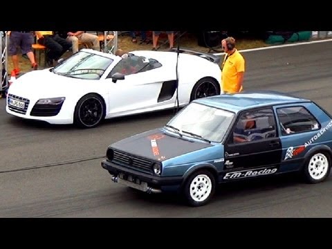 Audi R8 V10 SPYDER vs VW GOLF 2 R32 Turbo 1/4 Mile Drag Race Viertelmeile Rennen Acceleration