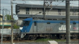 JR貨物EF210形100番台167号機（旧塗装）＋コキ21両と鶴見駅付近ですれ違うシーン（71レ・吹A227・コンテナ輸送）2025.5.10