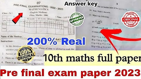 💯💯10th maths pre final exam paper 2023 answer key|10th Maths pre final exam paper 2023 answer key