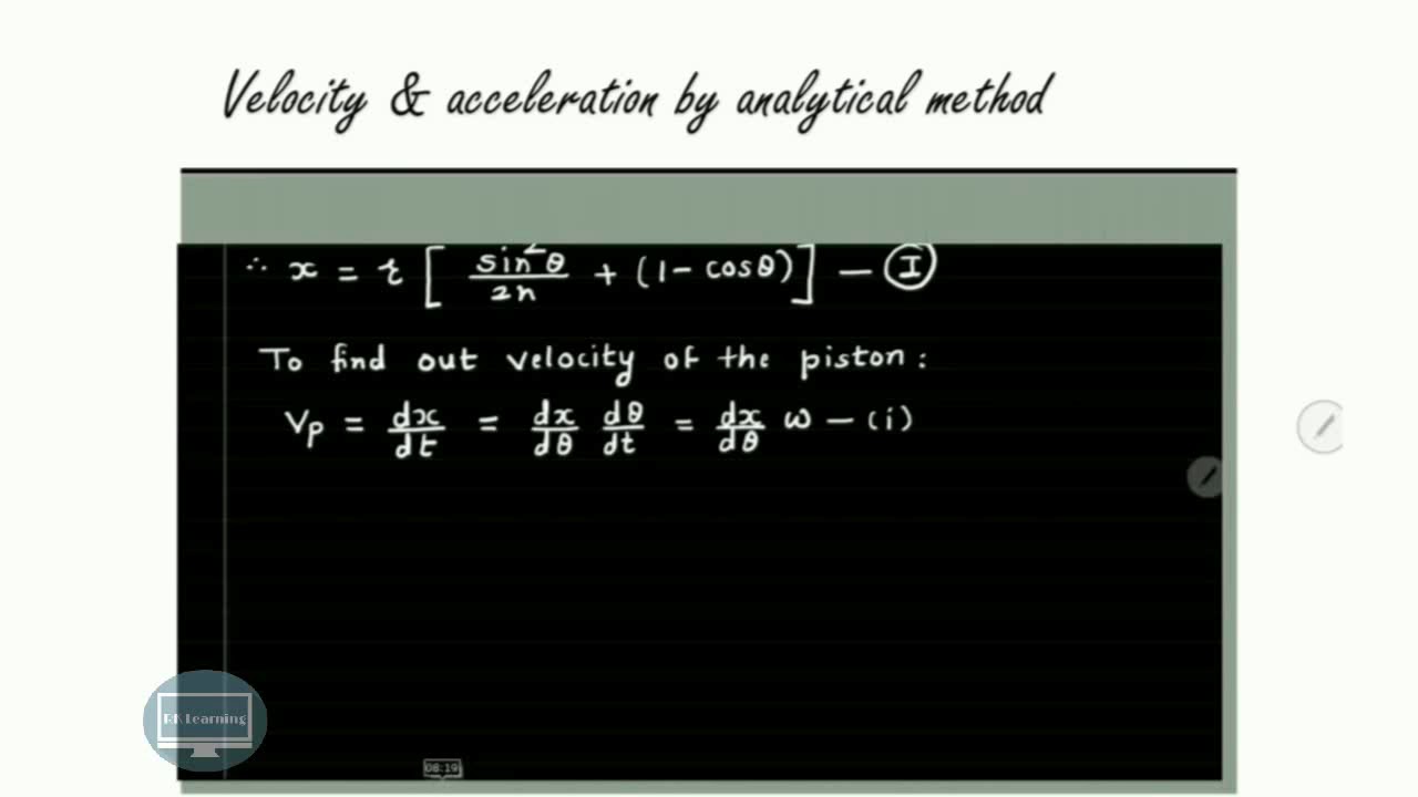analysis & expression for displacement Velocity & acceleration of single slider crank mechanism rk