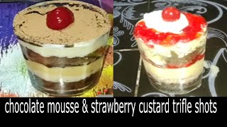 chocolate mousse & strawberry ? custard ? trifle shots ||10 layer dessert cups easyhomemadetrifles