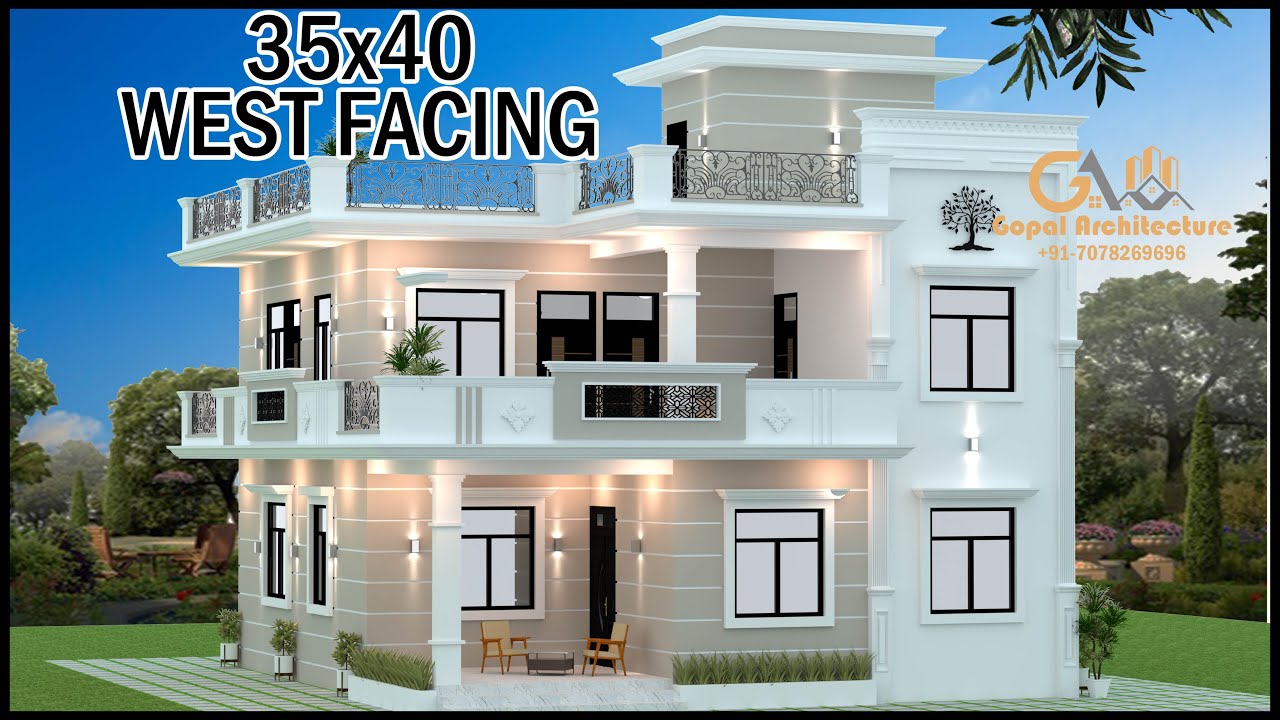 Проект дома 35 x 40 с западной ориентацией и Васту, классический дизайн виллы, архитектура Гопала