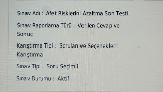 AFAD Afet Risklerini Azaltma Son Test Cevapları