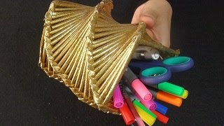 Kağıttan Şekilli Kalemlik Veya Vazo - Diy Paper Folding Art - Şık Kolay Ve Geri Dönüşüm