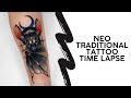 Neo traditional bat tattoo time lapse