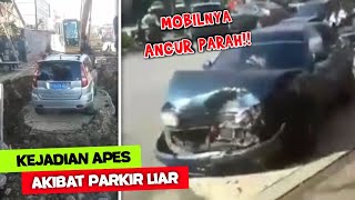 KAPOK!! Mobil Hancur Parah Ditabrak Kereta Akibat Parkir Sembarangan