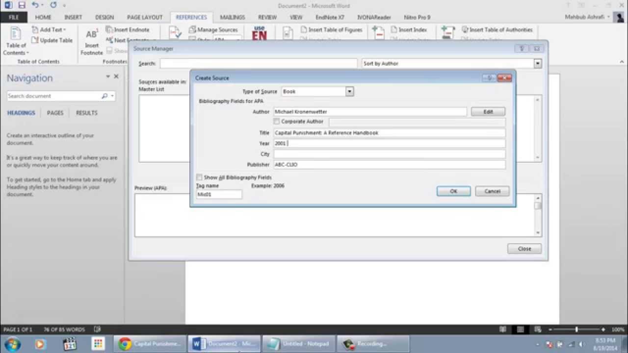 Video tutorial on in text citation and referencing using Microsoft Word - YouTube