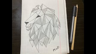 Рисунок льва из геометрических фигур / Drawing of a lion made of geometric shapes