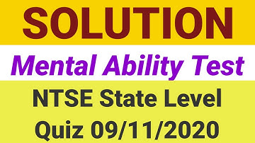 NTSE STATE LEVEL QUIZ SOLUTION HELD ON 09/11/2020 || MAT || MENTAL ABILITY TEST || CLASS 10TH