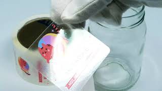 clear roll labels with white ink, full color, rounded corner square