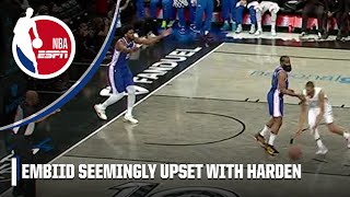 Joel Embiid seemingly upset with James Harden after this inbounds play | NBA on ESPN