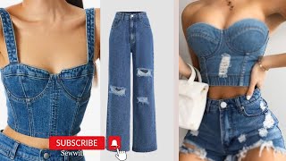How to turn Jeans into a Corset Top | Upcycle + How to make Three Part Corset pattern Tutorial