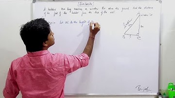 76:Similarity: A ladder 10m long reaches a window 8 m above the ground. Find the distance of...