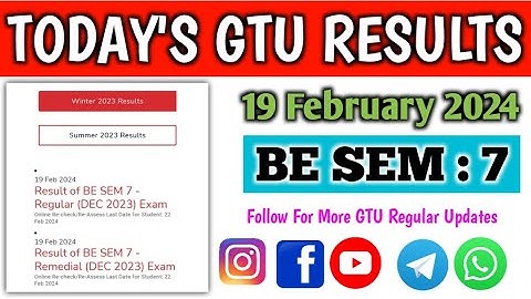 BE SEM 7 - Regular/Remedial (DEC 2023) RESULT DECLARED Last Date for Re-check/Re-Assess 22 February