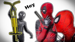 SPIDER-MAN, VENOM, DEADPOOL battle in real life (Pogo Stick)