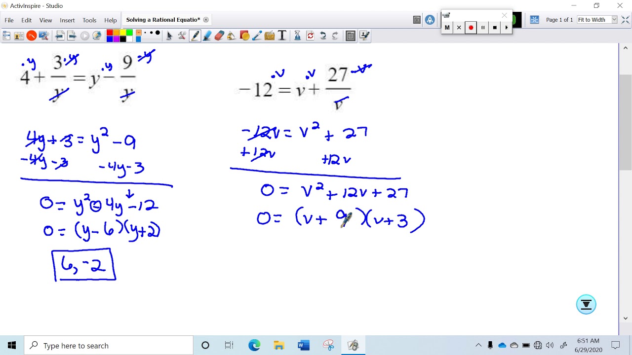 Solving a Rational Equation That Simplifies to Quadratic Denominator x ...