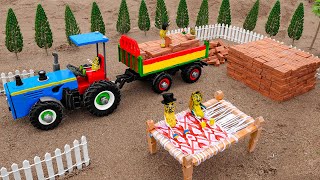 DIY mini tractor pulls bricks to build house | BinBin DIY Tractor