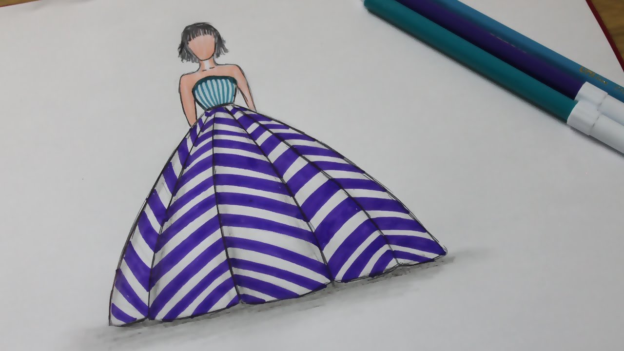 How to draw dresses fashion - Easy Dress Drawing - YouTube