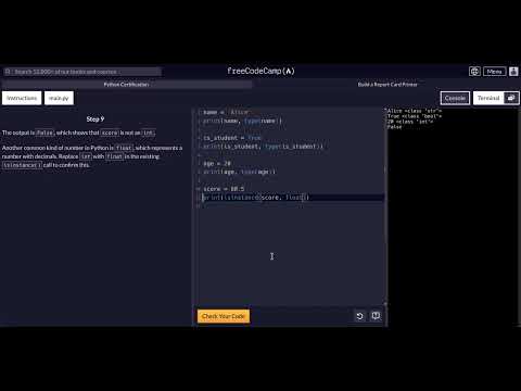 FreeCodeCamp - Python Project  - Step 9 of 10 - Build a Report Card Printer