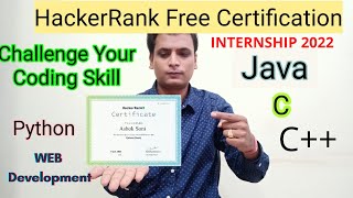 Hackerrank Free Skill Certificate Internship & Job 40,000 Stipend students Freshers and graduates
