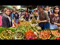 Cambodian street food at phnom penh market 2024  delicious plenty fruits khmer cake  more food