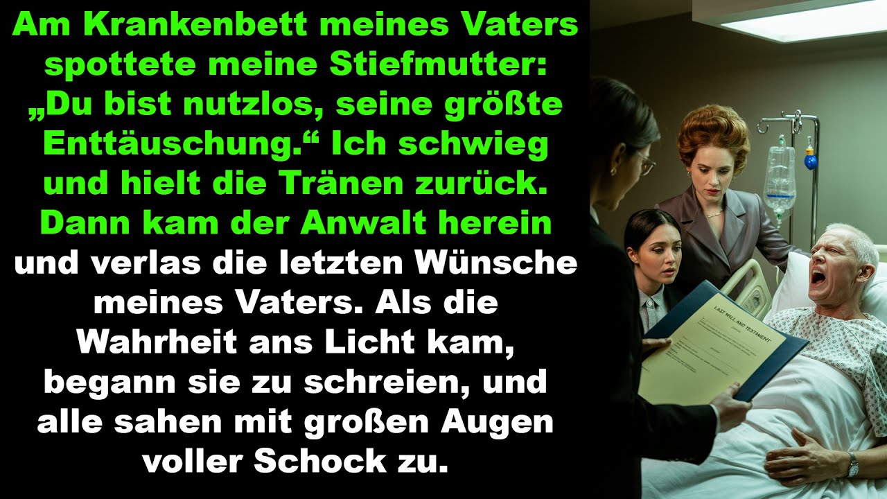 Am Krankenbett meines Vaters verspottete sie mich doch das Testament brachte sie zum Schreien.