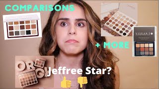 Comparisons of the Jeffree Star Orgy palette with Colourpop, Natasha Denona and Viseart palettes