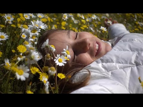 Girl Lying In Daisy Meadow Stock Video