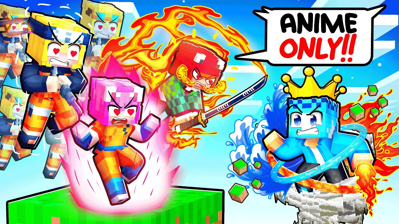 LOCKED ON ANIME ONLY ONE BLOCK AS AN ELEMENTAL KING in Minecraft!