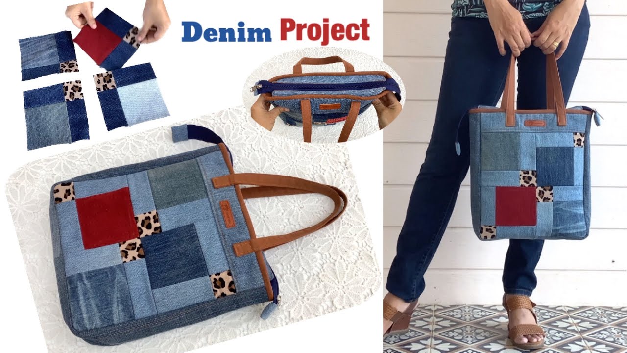 sewing diy tote bag with zipper tutorial from old jeans , diy denim ...