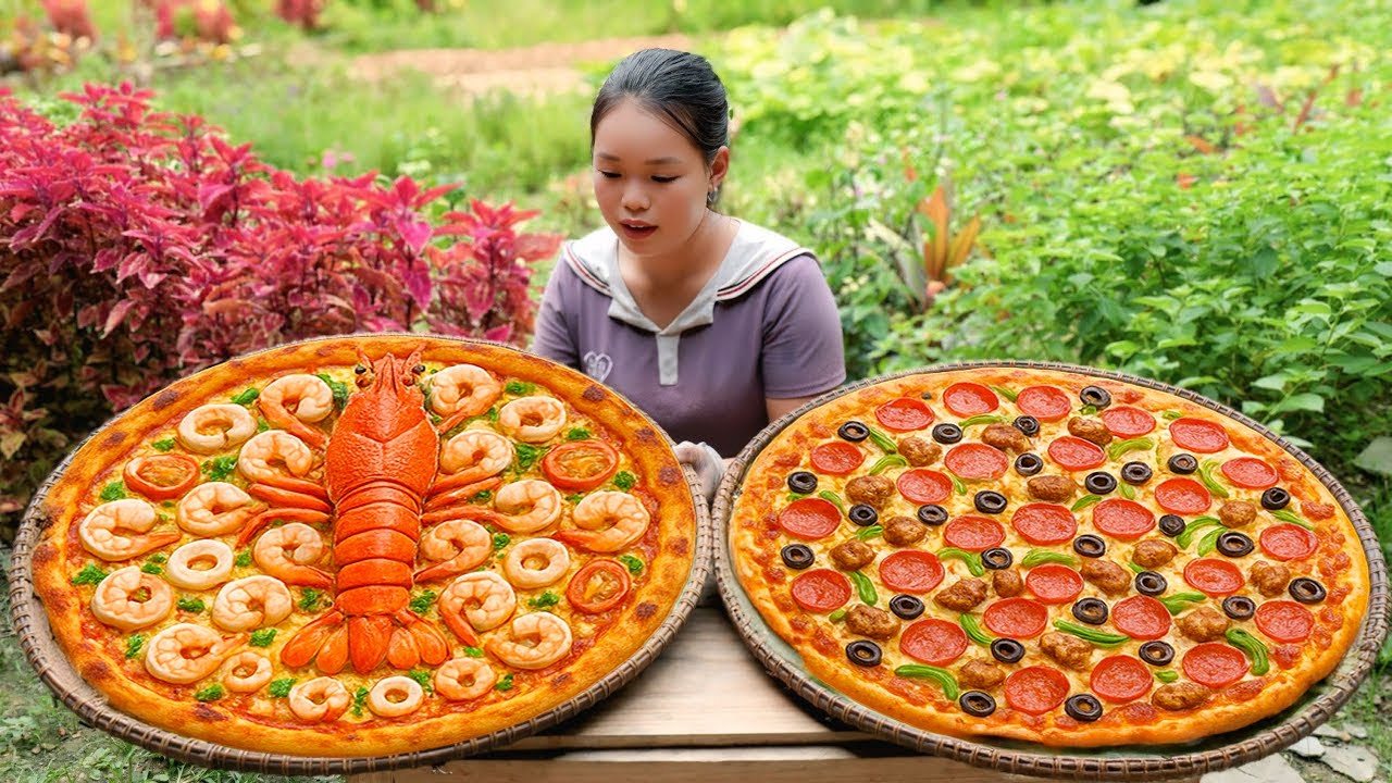 How to Make Pizza with Sausage, Cheese, Seafood without Oven - Gardening | Trieu Mai Huong.